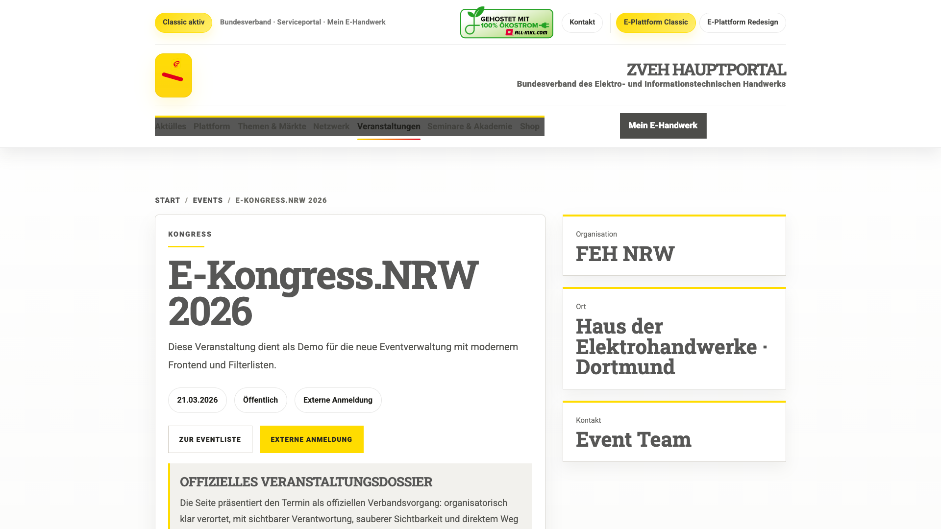 Veranstaltungsdetail im Classic-Design